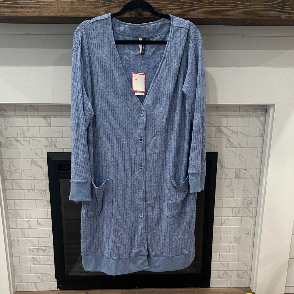 Jaclyn intimates Ribbed Blue loungewear sleep long cardigan 3 for $20